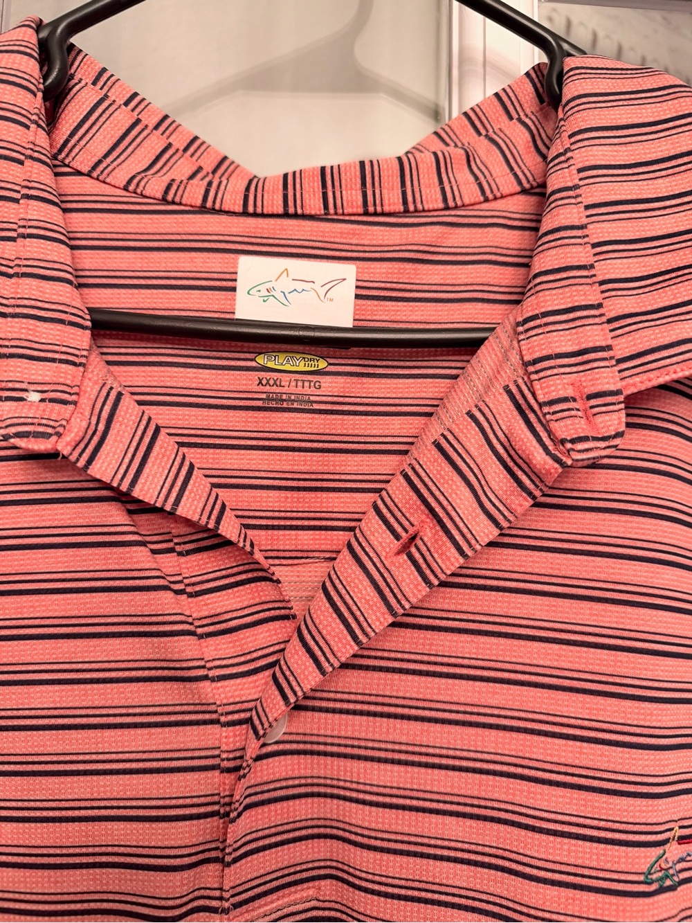 Greg Norman Men’s Striped Polo in Salmon  3xl